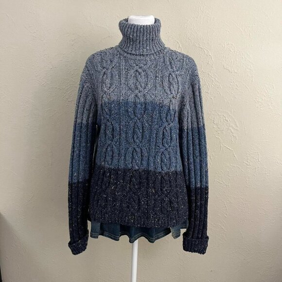 vintage 90s blue striped preppy downtown it girl cable knit turtleneck sweater - Picture 2 of 8